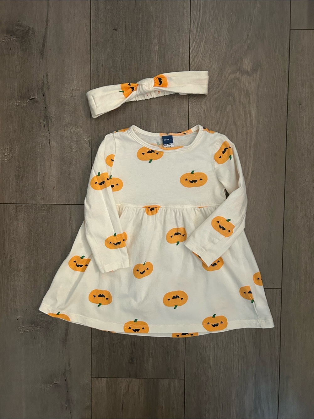 Old Navy 18-24 months baby dress & matching headband with an all-over pumpkins